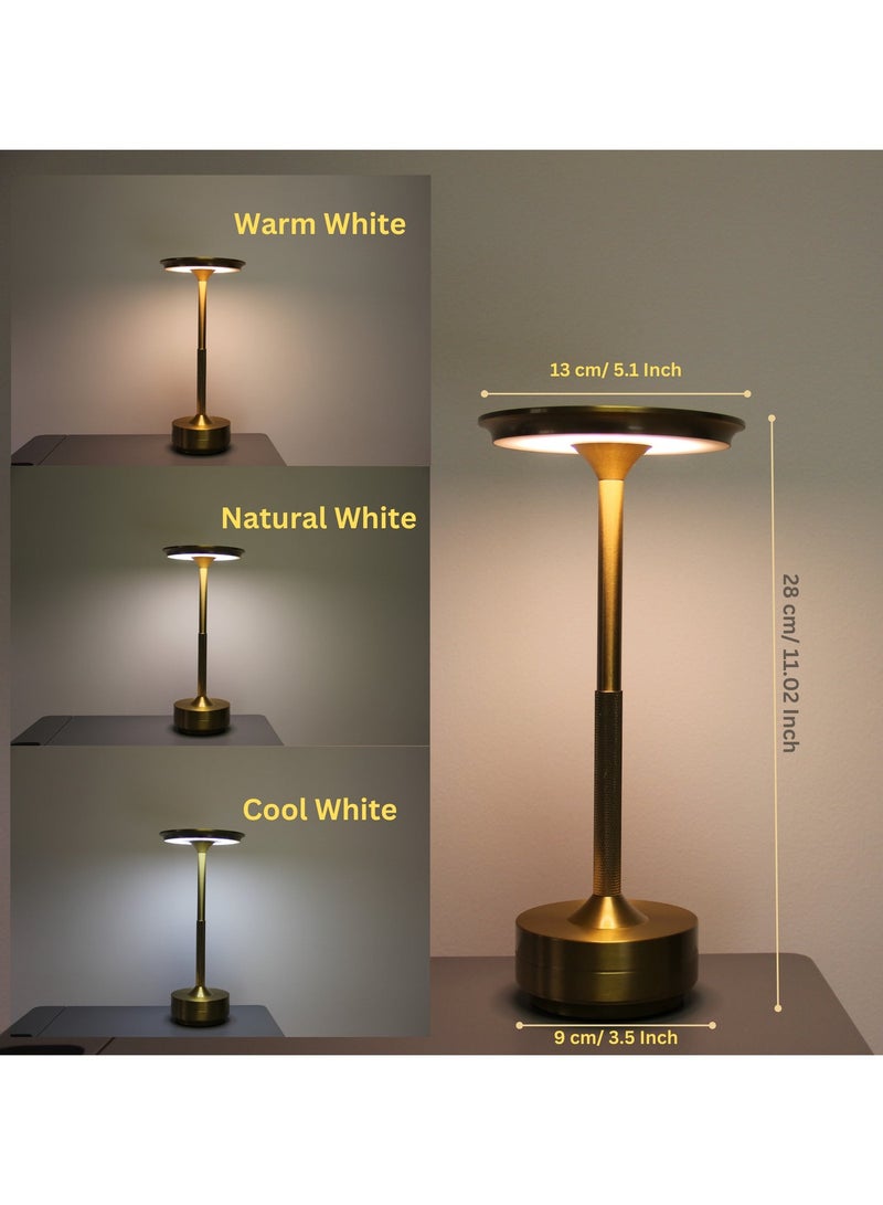 Levin Germany Cordless LED Table Lamp 5W – Gold Shade, USB Rechargeable, Dimmable, 3 Color Modes, 360° Lighting, 1-Year Warranty - Image 2